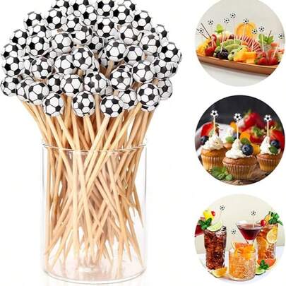 100支运动主题鸡尾酒签（足球和棒球长签）3种设计，食品水果牙签，适用于派对开胃菜装饰、酒吧饮品、水果三明治自助餐、万圣节、圣诞节