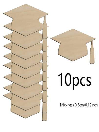 10 miếng gỗ hình mũ tốt nghiệp - Tấm gỗ thủ công tự làm hình mũ tốt nghiệp, thích hợp để trang trí lễ tốt nghiệp, thanh gỗ trống để vẽ, món quà hoàn hảo cho các bữa tiệc tốt nghiệp (Không bao gồm sơn/cọ vẽ)