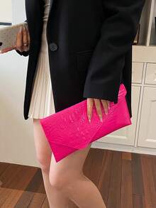 Fashion Retro Envelope Bag 2026 New Women's Wallet Casual Phone Bag Simple Large Capacity Handbag Solid Color Alligator Embossed Clutch - Hot Pink - View 6