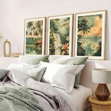 1/3 Tranh phong cách retro màu nước, chủ đề rừng nhiệt đới, nhà nghỉ dưỡng, thác nước, trang trí tường, khung tùy chọn, tranh nghệ thuật trang trí tường biển, tranh áp phích màu nước Hawaii, tranh tường trang trí nhà cửa ngày lễ, trang trí nhà cửa, tranh áp phích trên vải bố. - Nhiều màu - Xem 1