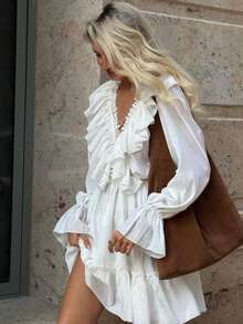 Đầm dự tiệc sinh nhật mùa hè, kiểu dáng bohemian, chất liệu chiffon, có bèo nhún, thích hợp cho kỳ nghỉ hoặc đám cưới, màu trắng. - trắng - Xem 7