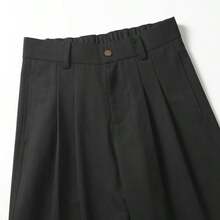 GRDR Solid Color Slanted Cut Straight Leg Casual Pants, Button & Zipper Closure, Draping Effect Slimming Straight Leg Sweatpants For Daily Commute - Black - View 6