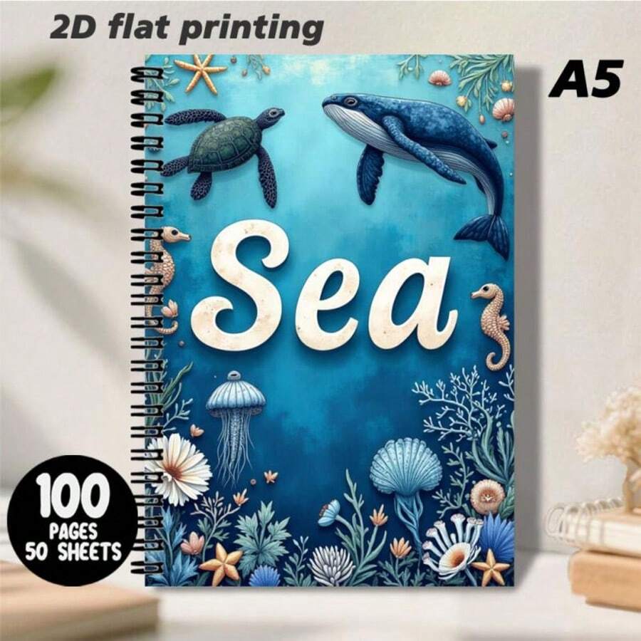 Sổ tay gáy xoắn A5 có dòng kẻ, chủ đề đại dương, bìa in hình rùa biển, cá voi, sao biển, cá ngựa, sứa và san hô, vỏ sò đầy màu sắc sống động như thật, tạo nên một thế giới dưới nước huyền ảo. Giấy viết trơn tru, thiết kế dòng kẻ ngang tiện lợi cho việc ghi chú, lý tưởng cho ghi chú hàng ngày, sưu tầm cảm hứng và viết nhật ký. - W - Xem 1