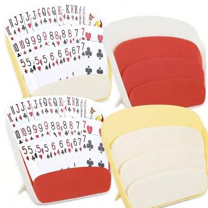 4-Piece - Playing Card Holder, Hands-Free Card Holder Tray With Foldable Desktop Stand, Fan-Shaped 3-Tier Design, Suitable For Card Games, Poker Parties And Family Card Game Nights