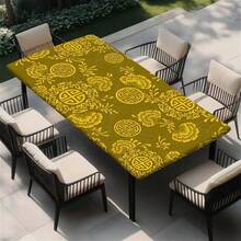 1 Stück Tischdecke aus Polyestermaterial, goldener Hintergrund mit chinesischem Glückssymbol-Design, Pfingstrose, hochauflösender digitaldruck mit Saum, knitterfrei, geeignet für Zuhause, Küche, Partys, Geburtstage, Feiertage, Innen- und Außenbereich, Heimdekoration - Gold - Übersicht 2