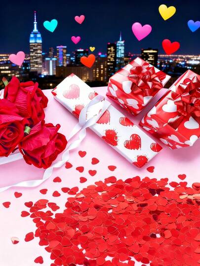 15克情人节红色金属箔心形亮片纸屑，适用于婚礼、新娘送礼会、生日派对和家居装饰的餐桌散落装饰