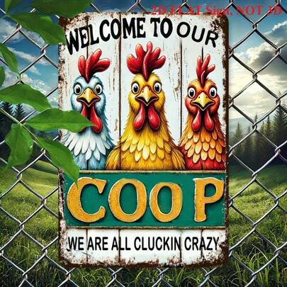 2D Flat, 1pc 2D Flat Vintage  Metal Tin Sign, 'WELCOME To OUR COOP',  Funny 8*12 Inches Outdoor Indoor Wall Art Hanging Plaque Sign Decor For Home Living Room, Garden Yard, Farm  Or Restaurant, Perfect Gift For Chicken