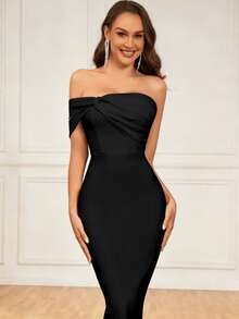 Abito midi aderente da cocktail con un spalla e schiena scoperta, elegante per il ballo, matrimonio semi-formale, adatto per compleanni, lauree, gala, ritorno a casa e altre occasioni - nero - Visualizzare 1