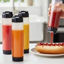 6 Pcs Inverted Ketchup Squeeze Bottle 16 Oz Refillable Condiment Squeeze Bottles Plastic Sauce Bottles Squeezes Tip Large Valve Dispenser For Restaurants Food Trucks Pancake Salad Squirt Black - 半透明,黑色蓋子 - 查看 4