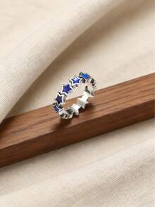 1枚简约独特925纯银热销珐琅星形戒指，粉色，搭配轻盈链条，波西米亚风高端奢华DIY吊坠，精致珠宝礼品，女士之选 - 藍色 - 查看 11