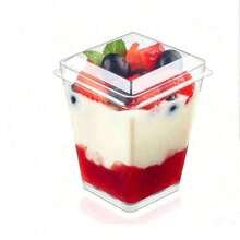 Bộ 10 cốc tráng miệng vuông có nắp, cốc đựng bánh pudding cao cấp, có thể tái sử dụng, thích hợp cho sữa chua, trái cây, mousse và các món tráng miệng nhỏ. - trong suốt - Xem 8