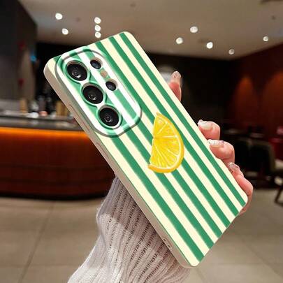 Striped 1pc New Minimalist Lemon Pattern Soft TPU Shockproof Protective Case Suitable For Galaxy S25 Plus/Galaxy S25 Ultra/Galaxy Note20/Galaxy A52 5G/Galaxy S23 Ultra/Galaxy S22/13C 4G/Galaxy A35/Galaxy,SAM/Honor/Note13pro/S23 Ultra/S24 Ultra/S25/A56