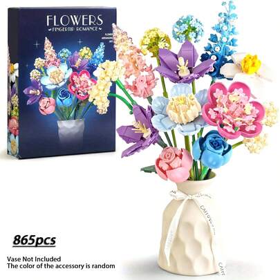 865 Pcs ABS Flower Building Blocks Set, Multi-Angle Adjustment, Tight Fit, Adjustable Stem Length And Leaf Angle, Perfect Confession Bouquet, Home Everlasting Flower Decoration, Valentine's Day Gift (Vase Not Included)