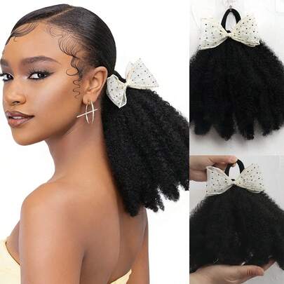 1 búi tóc giả kiểu Afro bồng bềnh 8 inch, tóc mềm mại, chất lượng cao, tóc giả tổng hợp Marley Kinky Fluffy với thiết kế co giãn, dành cho nữ.