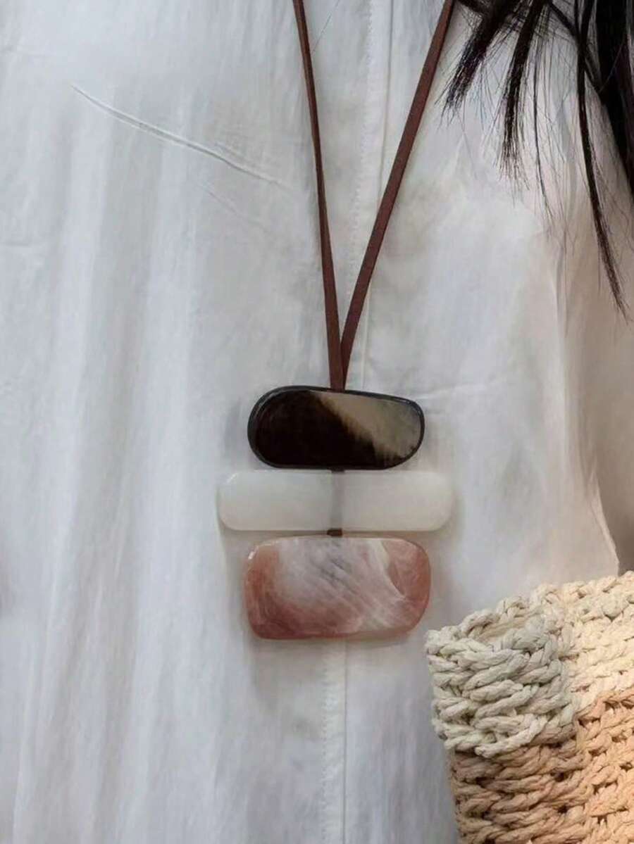 1件波西米亚风长款吊坠项链，复古几何毛衣链配饰，尽显高端气质 - 彩色 - 查看 1