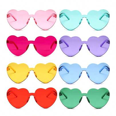 1 pieza/6 piezas/8 piezas Gafas de fiesta con forma de corazón sin marco de moda para mujer, en colores neón, gafas con forma de corazón, estilo retro, colores mágicos, gafas de fiesta, estilo retro, gafas transparentes de colores con forma de corazón, set de regalo en caja para fiestas, decoración navideña, regalo de Navidad