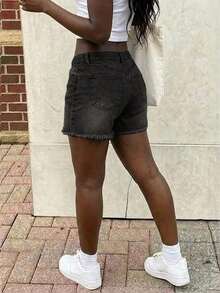 Women's Casual Loose Straight Leg Denim Bermuda Shorts Summer - Black - View 2