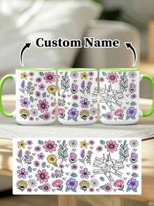 1pc 11oz/15oz Custom Mother's Day Name Mug, Personalized Coffee Cup With Printed Name. The Wrap-Around Pattern On The Mug Can Be Customized With Up To 8 Children Holding Their Mother's Hand. This Mother-Themed Mug With Floral Elements Is An Ideal Gift For Mom And A Unique, Thoughtful Present - 款式9 - 查看 51