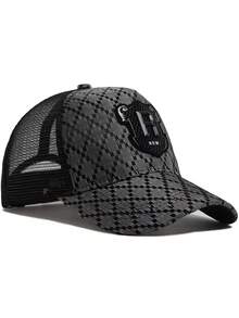 1 pieza Gorra de béisbol de mujer con patrón de rombos negros, visera casual adecuada para la calle, fiestas, viajes de verano, con protección UV - A - Ver 4