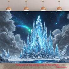 2D Flat, 1pc Ice Castle Peak Tower Blue Crystal UV Printed Background Cloth With Shimmering Ice Castle & Tower Design, Sparkling Light Flashes For Party Photo Booth Backdrop, Wedding Events, Indoor/Outdoor Photography Background - Glitter, 2D Flat - 如圖所示 - 查看 1