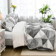 Quilt Queen Size Grey 3 Pieces Patchwork Bedspread Bedding for Queen Size Bed Soft Lightweight Microfiber Geometric Coverlet Set for All Season Quilt with 2 Pillowcases - Gris - Ver 5