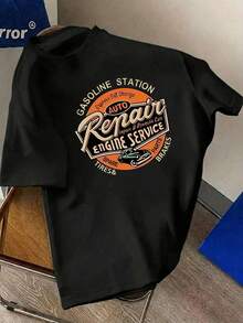 Damen Lässiges Retro Amerikanisches Autowerkstatt Abzeichen mit abgenutzter vintage handgeschriebener Schrift Rundhals Kurzarm Relaxed T-Shirt, geeignet für Frühling, Sommer, Herbst - Schwarz - Übersicht 4