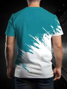 男士3D印花黑白撞色图案T恤，休闲短袖夏季户外服饰（中东风格），Emo风格，2000年代美学 - 彩色 - 查看 3