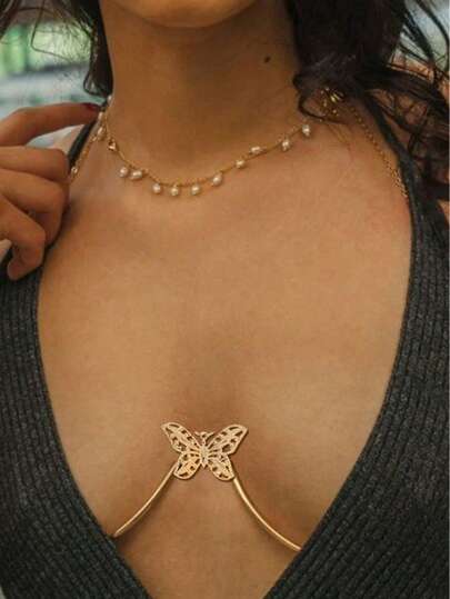 Nueva llegada Collar de cadena de Body con diseño de mariposa de nicho, popular para fiestas de noche y discotecas, joyería corporal sexy para mujeres