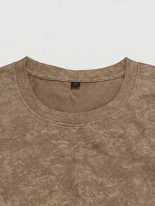GRDR Men's Summer Letter Print Casual Round Neck Short Sleeve Washed T-Shirt, Comfortable & Fashionable - Brown - View 5