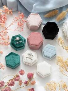 1Pc Velvet Hexagonal Double-Layer Ring Box Portable Jewelry Gift Case For Proposal Engagement Wedding Anniversary Keepsake Storage - Multicolor - View 7