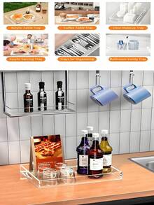 1pc Acrylic Tray, Luxury Transparent Fruit Plate, Hotel & Home Use Storage Tray For Cosmetics, 20cm/30cm/35cm/40cm Thick Transparent Rectangular Acrylic Tray, Plastic Cutlery Holder For Tea Cups And Water Glasses, Simple Style Suitable For Hotel, Living Room, Dining Room, Kitchen, Transparent/Black Acrylic Storage Tray - Transparent - View 7