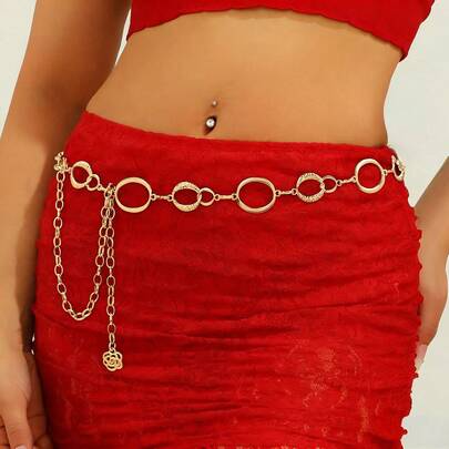 Metalen damesriem, decoratieve tailleketting met uniek design, veelzijdig retro accessoire voor jurken, jeans, punkstijl, ruitvormige tailleketting van zinklegering in goudkleur, geschikt voor alle seizoenen.