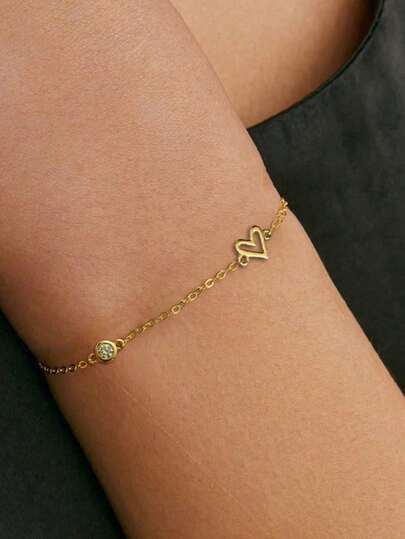 1件S925纯银甜美可爱心形手链，简约百搭流行心形腕链，小众优雅奢华少女心形饰品，送给朋友和爱人的礼物