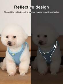 1 Set Tali dan Harness Reflektif untuk Kucing & Anjing - Rompi Jala Bernapas dengan Tali Nilon Empuk, Cocok untuk Ras Kecil hingga Sedang; Kalung Hewan Peliharaan - Desain Anti-Tercekik dengan Dua Cincin D - Biru - View 4