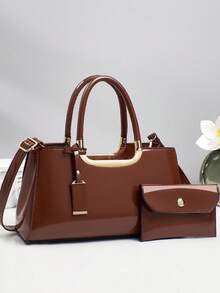 Bộ túi xách thời trang mới dành cho mẹ và con gái, túi xách cỡ lớn in họa tiết da cá sấu bóng bẩy. - Màu tím - Xem 8