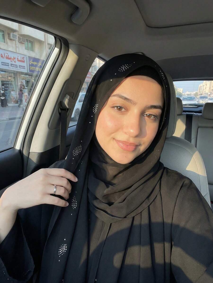 1pc Rhinestone Embellished Chiffon Muslim Scarf - Black - View 1