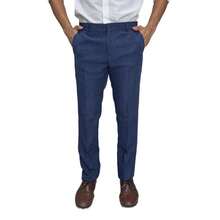 Men's Slim Fit Melange Tailored Trousers - 藏蓝色 - 查看 2