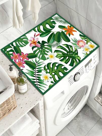 1 tấm lót chống bụi máy giặt họa tiết hoa, kích thước 50*60cm, đế cao su mềm, phụ kiện phòng giặt, tấm bảo vệ mặt trên máy giặt, thấm hút nhanh và khô nhanh, tấm lót chống bụi tủ lạnh, tấm lót thấm hút cho mặt bàn máy pha cà phê, tấm lót thoát nước bằng silicon, tấm lót chống bụi máy giặt và máy sấy hiện đại cho phòng giặt và nhà bếp, trang trí nhà cửa, trang trí nhà bếp và phòng ăn.