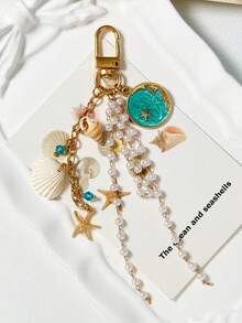 1件海洋主题珍珠贝壳项链，时尚贝壳吊坠，适合夏季海滩风格 - 彩色 - 查看 3