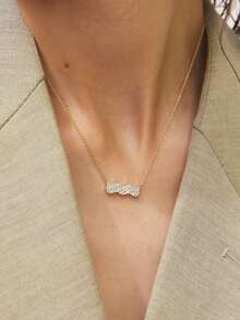 18K镀金925纯银设计师项链，镶嵌锆石波浪吊坠，优雅女士款 - Zircon necklace - 查看 2