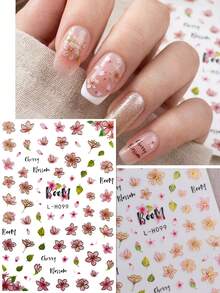 4pcs Vivid Red & Pink Rose Nail Art Stickers - Gold Red Rose & Cherry Blossom English Love Heart Nail Decals, Suitable For Spring, Valentine's Day, Wedding, Date, DIY Nail Decoration, Y2K - Multicolor - View 3