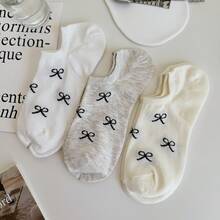 Bow Pattern No-Show Socks 5-Pack - Stretch Invisible Comfort Fit For Women, Multi-Season Wear (Black/Gray/Beige/White/Taupe) - 5pcs(mixed color) - 查看 3