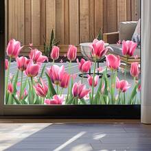 1pc 30x60cm Spring Turmeric Glass Sticker, Delicate Hand-Painted Floral & Butterfly Pattern, Pink & Green Color, Creates Fresh & Healing Home Decor - Multicolor - View 7