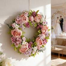 1pc 45cm/17.72in Romantic Vintage Style Artificial Simulated Peony Flower Hanging Decorative Wreath For Thanksgiving, Harvest, Christmas, Valentine's Day, Mother's Day, Weddings, Holiday Party Mantel, Wall, Door Window, Staircase Decorative Wreath, Thanksgiving Gift - B - 查看 3