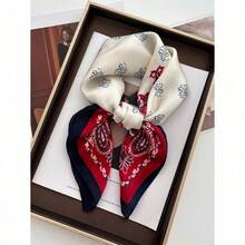 1pc French Retro Silk Scarf For Women, Fashionable Versatile Small Square Scarf, Artistic Ribbon Scarf, High-End Neck Scarf, Head Scarf, Bag Scarf For Dress - 酒紅色 - 查看 2