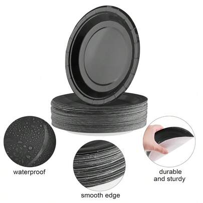 7-Inch Black Disposable Plates | 14/28/40/56pcs | Leak-Proof Thickened Paper Plates | 3-Second Cleanup | Wedding, Birthday, Picnic, Camping, Holiday Decoration Disposable Plates | High Cost Performance And Practical | Camping, Household Stocking! Disposable Paper Plates, Cake Plates, Food Plates, Birthday Decorations, Singles Party, Graduation Season, Christmas, Thanksgiving, Halloween, Ramadan, Easter Kitchen Supplies