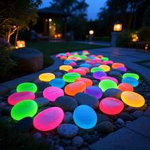 28 Oversized Luminescent Stones - Self-Lighting, Solar-Operated/Battery-Free , Ideal For Indoor/Outdoor Christmas, Garden, Aquarium, Party Decorations - Assorted Colors - Sturdy All-Weather Decoration - Multicolor - View 7