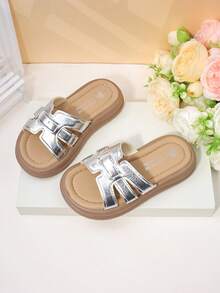 1 Pasang Sandal Selop Bentuk H Unik untuk Anak Perempuan, Sandal Luar Ruangan Serbaguna untuk Musim Panas - Perak - View 6
