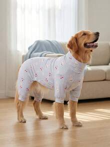 Dog Summer Shedding Hair Control Pajamas - Breathable High Stretch Full Coverage Pet Rompers, Summer Anti Licking & Bug Protective Jumpsuit For Medium Large Dogs, All Over Printing Dog Clothes-Blue With White Stripe Bunny Pattern - Multicolor - View 9