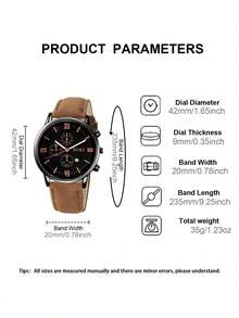 SOKI SOKI 1 pièce Montre d'homme avec fonction calendrier, cadran rond à la mode, mouvement à quartz, bracelet en PU, convient pour un port quotidien, cadeau d'anniversaire, fête, rassemblement de vacances, cadeau idéal pour vous-même ou vos amis. Aucune boîte d'emballage incluse. - Tabac - Voir 6